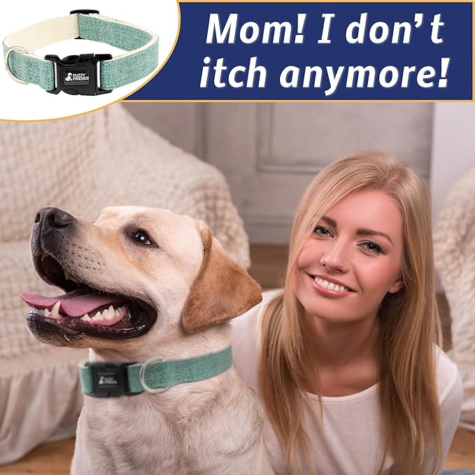 Teal Hemp Dog Collar and Leash Set - Hypoallergenic Dog Collar - Comfortable for Sensitive Skin or Allergies with no Harsh Dyes or Chemicals - 3 Sizes from Small to Large Breeds