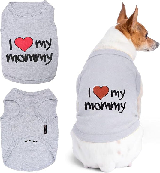 Parisian Pet Unisex Dog T-Shirt with Embroidered 'I Love My Mommy' Words - 100% Cotton, I Love My Mom Shirt - Sleeveless Pet Vest - Grey Dog Shirts for Large Dogs, 3XL