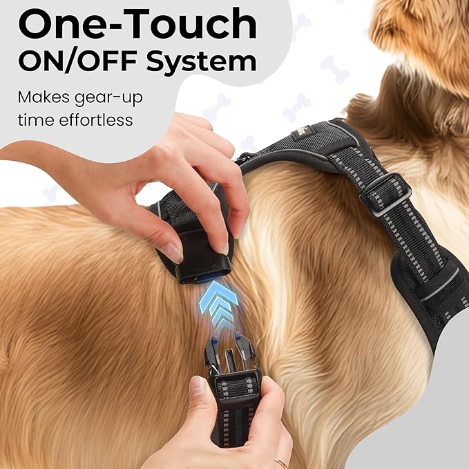 Funfox Dog Harness No Pull, Adjustable Pet Vest Harness Black L with Handle, 2 Leash Clips for Daily Walking Easy Control, Soft Durable Reflective Comfortable for Large Breed Dogs