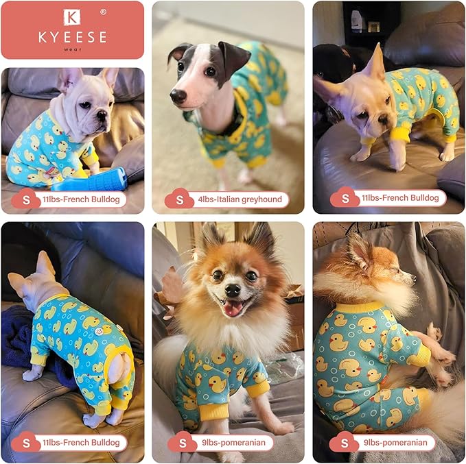 KYEESE Dog Pajamas Soft Dogs Clothes Pet Coat Velvet Dog Pajamas Small Sized Dogs Comfy Doggie Jammies Onesie Stretchy Doggie Pjs Pet Costume with Yellow Ducks Pattern, Small