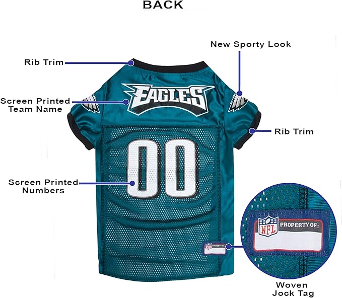 Pets First NFL Philadelphia Eagles Dog Jersey, Size Large. Best Football Jersey Costume for Dogs & Cats. Licensed Football Shirt