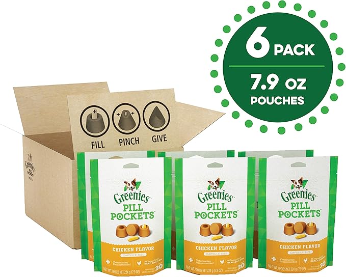 Greenies Pill Pockets for Dogs Large Size, Soft Dog Treats, Chicken Flavor, (6) 7.9 oz. Pouches (180 Treats Total)