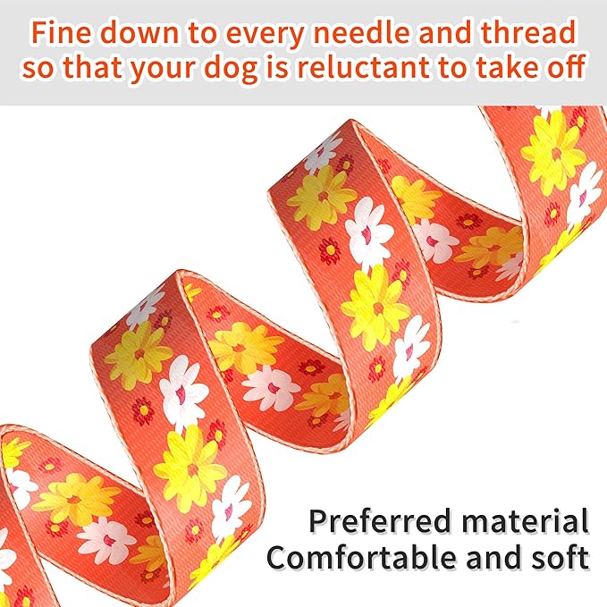 Cute Floral Dog Collar for Small Medium Large Dogs,Girl Female Dog Collars Soft Patterns Adjustable Pet Collar with Quick Release Safety Buckle for Puppy Breed Boy Dogs,Daffodil,S