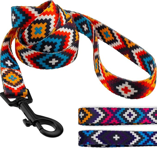 CollarDirect Aztec Dog Leash Nylon Tribal Pattern Cat Pet Leashes for Small Medium Large Dogs Puppy Lead 5 FT Long for Walking (Pattern 3, M, New)