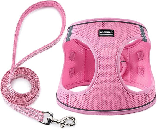 Dog Harness with Leash Set, No Pull Adjustable Reflective Step-in Puppy Pet Vest Harnesses for Small Medium Large Dogs and Cats,Pink XL