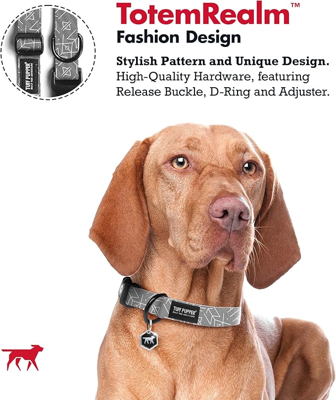 Tuff Pupper Premium Adjustable Dog Collar for Small Boy & Girl Dogs, Stylish Pattern Collars Designed in USA, Quick Release Buckle, TotemRealm Print, Small (0.7 Inch Wide x 8-12 Inch Neck)