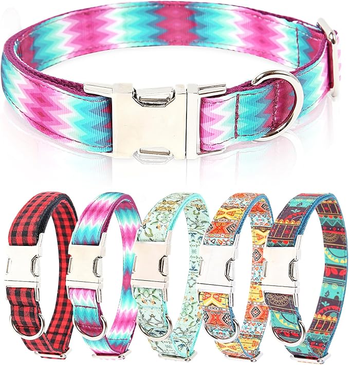 Timos Dog Collar, Adjustable Soft Dog Collar for Small Medium Large Dogs, Patterned Puppy Collars with Quick Release Buckle for Boy and Girl Female Dogs (Peacock Purple, Large)