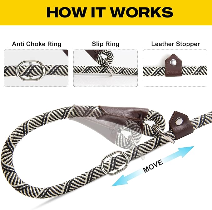 Fida Durable Slip Lead, 6 FT x 1/2" Heavy Duty Dog Loop, Comfortable Strong Rope Leash for Large, Medium Dogs, No Pull Pet Training Leash with Highly Reflective, Grey