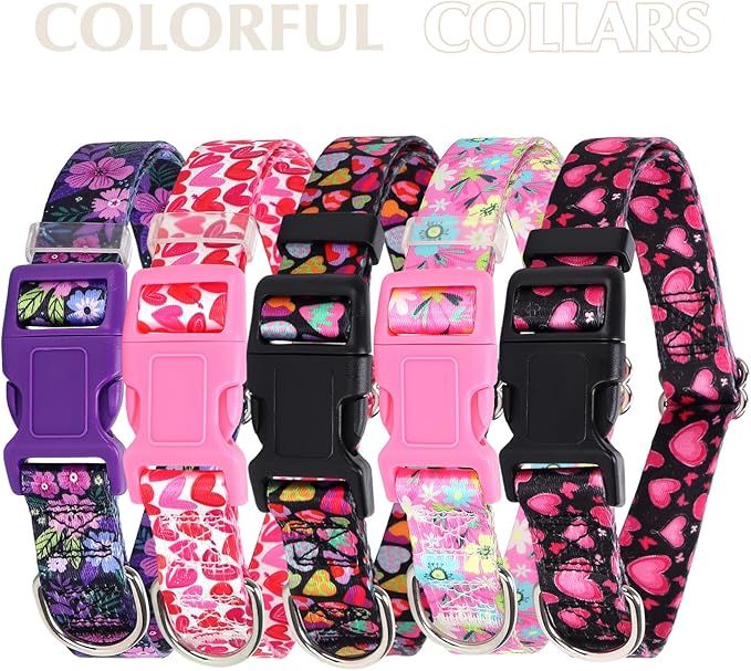 Puppy Collar, Cute Girl Purple Dog Collar with Boho Flowers Patterns, Adjustable Comfy Soft Durable Pet Cat Collar for XS Small Medium Large Extra Large Dogs(xs)