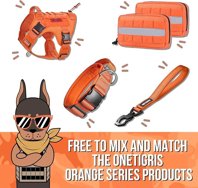 OneTigris Tactical Dog Harness Vest,No-Pull Service Dog Vest with Hook & Loop Panels,Adjustable Dog Vest Harness for Walking Hiking Training(Orange,XS)