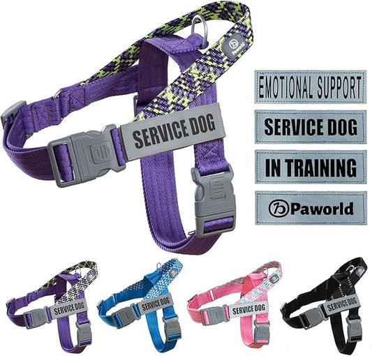 Service Dog Vest, No-Pull Service Dog Harness with 4 PCS Reflective Patches, Dog Vest Harness with Handle, Pet Harness for Small Medium Large Dogs in Training (Purple, M)