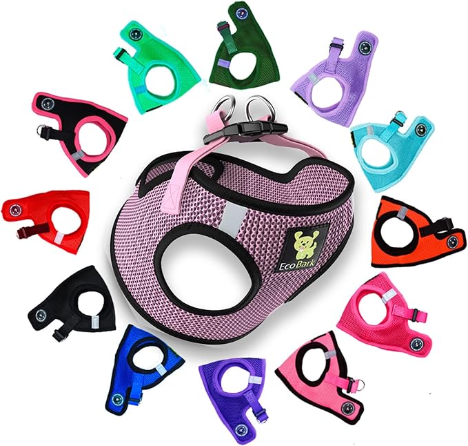 EcoBark Step in Dog Harness - Eco-Friendly Teacup Dog Harnesses for XXS, XS, and Small Dogs - Reflective and Adjustable Mini Body Halter Vest -Tiny Soft Mesh Toy Breed Harness (Lilac Pink, XXS)