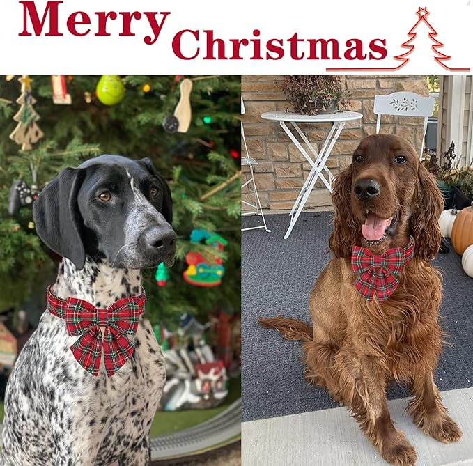 Unique style paws Christmas Dog Collar with Bow Tie Scottish Plaid Puppy Collar for Small Medium Large Dogs as Holiday Autumn Winter Gifts-XS