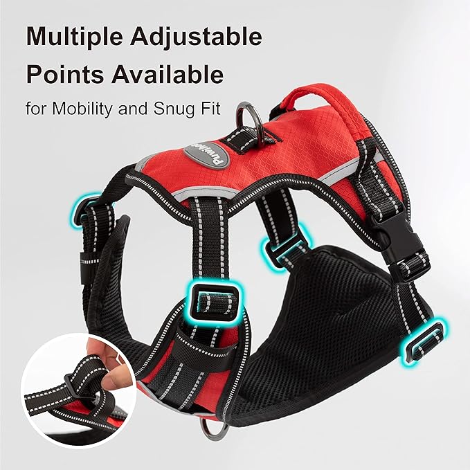 No Pull Dog Harness, Reflective Walking Dog Harness with Easy Control Handle and Front & Back Clips,Adjustable Breathable Soft Padded Dog Vest Harness for Large Medium Small Dogs,RED,XL