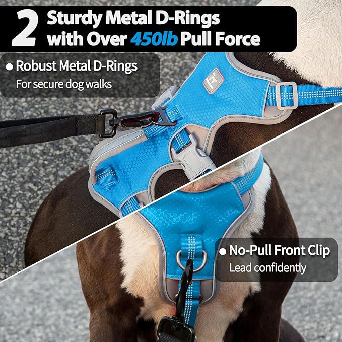 Escape Proof Harness for Dogs, No Escape Dog Harness, No Pull Dog Harness for Large Dogs with Handle, Reflective, Breathable, Durable, Adjustable Vest for Walking, and Running Gear (Blue, L)