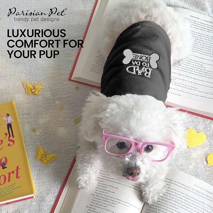 Parisian Pet Dog T-Shirt - Embroidered Bad to Da Bone Dog Clothes - 100% Cotton, Sleeveless Pet Vest - Machine Washable Shirt for Medium-Sized Dogs M