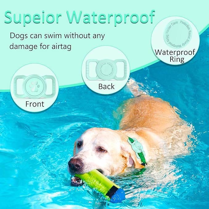 SANKALA Airtag Dog Collar Holder, [1 Pack] Waterproof Dog Airtag Holder, Silicone Full Body Covered Anti-Lost Protective Apple Air Tag Holder for Pet Collar - Fits All Width Collars, Light Green