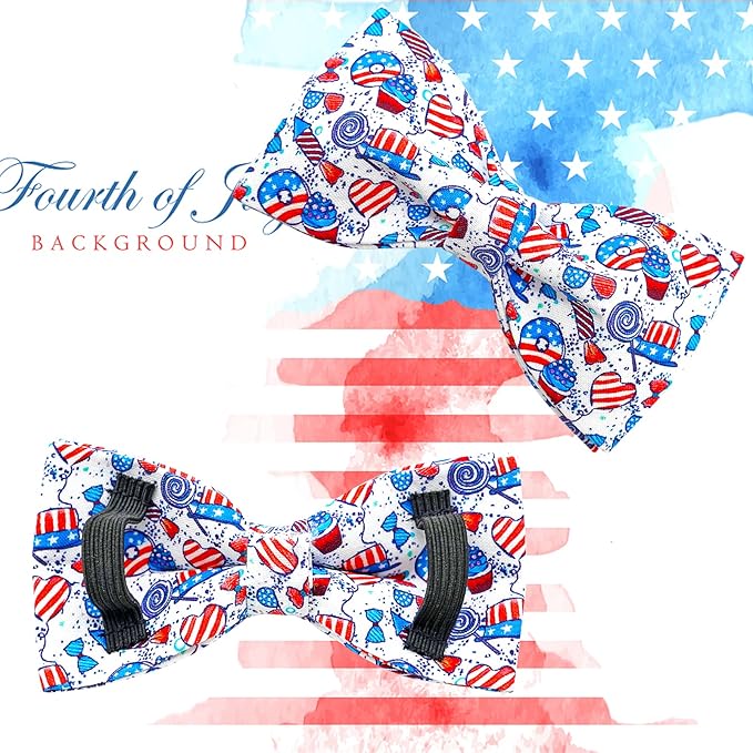 Lionheart glory American Flag Dog Collar, 4 of July Dog Bow Collar Heavy Duty Adjustable Patriotic Dog Collar with Bowtie for Medium Dogs Pet Gift