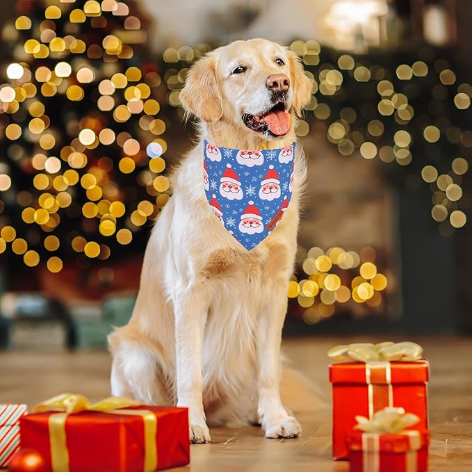 ADOGGYGO Christmas Dog Bandanas 2 Pack, Reversible Triangle Santa Snowman Pet Xmas Scarf, Adjustable Fit Christmas Bandanas for Extra Large Dogs Pets (X-Large)