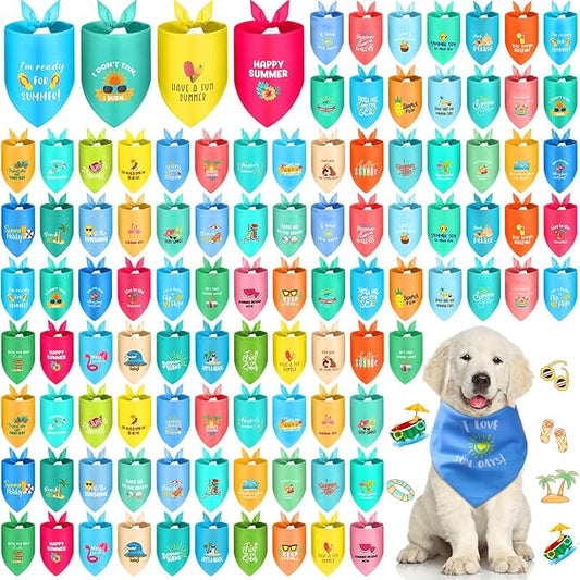 100 Pcs Dog Bandana Bulk with Sayings Summer Pet Triangle Scarf Bibs Washable Puppy Kerchief Adjustable Grooming Supplies for Small Medium Large Dog Cat Costume Accessories