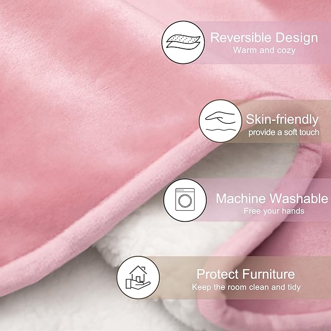 gogobunny Waterproof Bed Blanket, Reversible Sherpa Fleece Throw Blanket for Dog Puppy Cat, Furniture Cover Protects Bed Couch Sofa from Liquid Pee and Pet Fur (Pink, 30x70 inches)