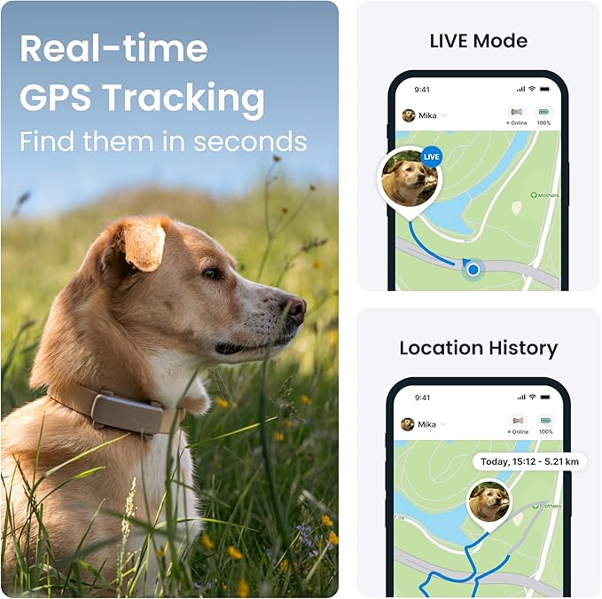 Tractive GPS Dog Tracker (2025 Release) | Real-time Pet Location Tracker | Health & Wellness Alerts | Virtual Fence for Dogs | Bark Monitoring | Dog Collar Attachment (Brown)