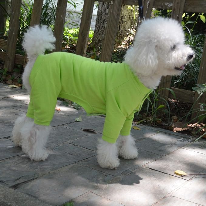 Lovelonglong Four Feet Dog Lightweight Pajamas, Pure Cotton Dog Jumpsuits 4 Legs Dog Onesies T-Shirt Stylish PJS Puppy Costume for Large Medium Small Dogs Green XXXL