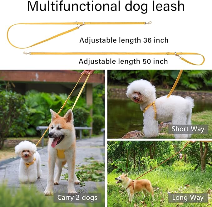 CHEDE No Pull Puppy Harness and Multifunction Dog Leash Set- 8 Colors Soft Adjustable No Choke Escape Proof Cute,Lightweight Pet Vest Harness for Small and Medium Dog (XS, Yellow)