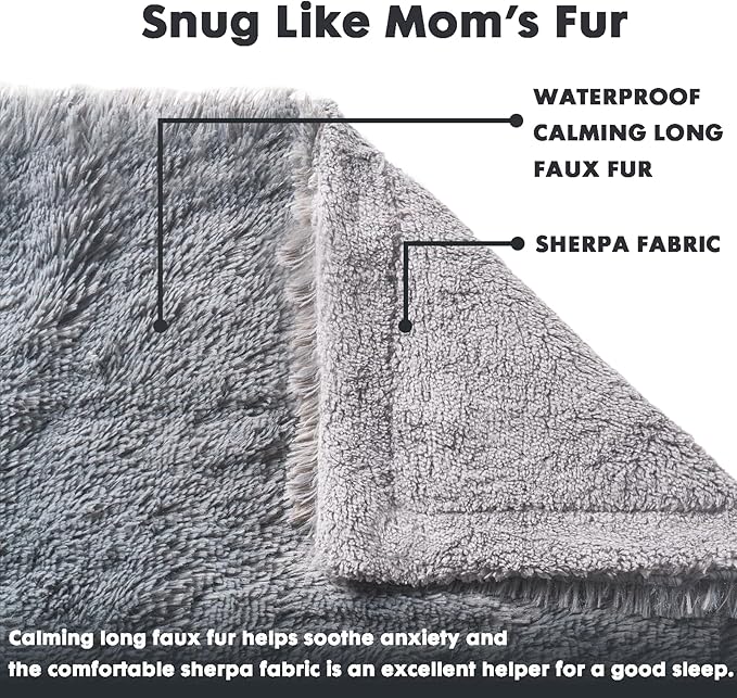 gogobunny Waterproof Dog Blanket for Large Dogs, Cats, Puppy, Reversible Faux Fur Pet Throw Blanket, Washable, Calming Furniture Protection for Sofa Bed (33x77 Inch (Pack of 1), Light Grey)