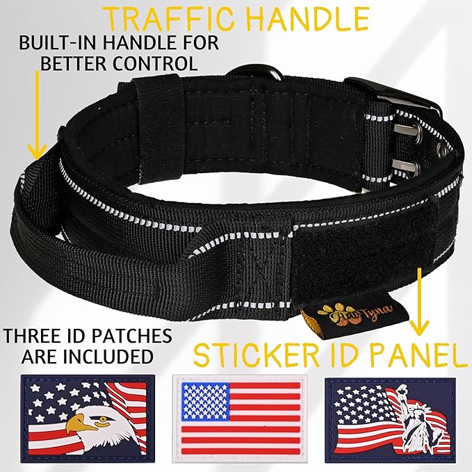 ADITYNA Heavy Duty Dog Collar for Extra-Large Dogs - Reflective Black XL Collar with Handle for Training, and Walking - Wide, Thick, Tactical, Soft Neoprene Padded