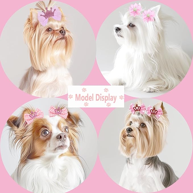 30pcs Handmade Dog Hair Bows Cute Rubber Band Bowknots for Small Big Dogs, Yorkie Puppy Dog Girl Hair Accessories Gift (30pcs Pink) ﻿