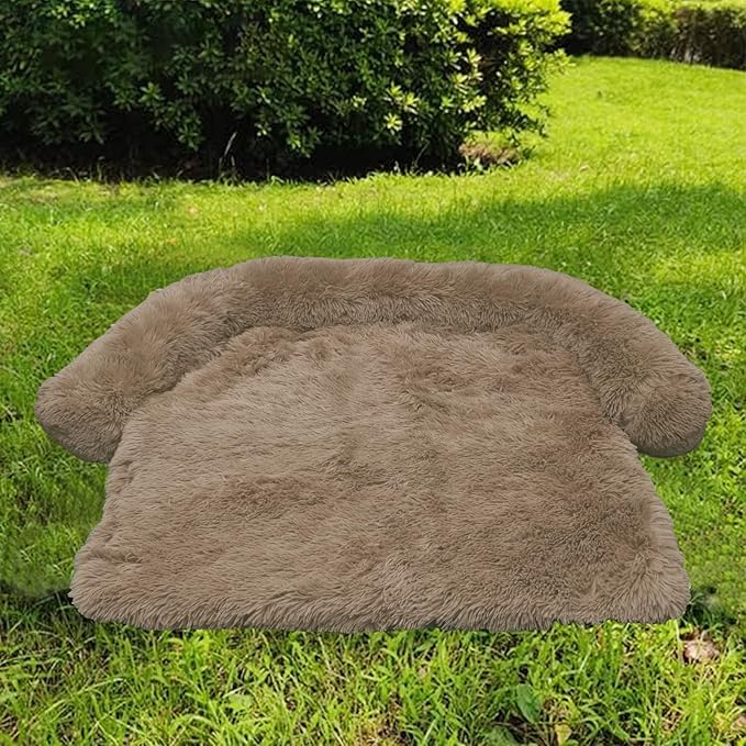 Calming Dog Bed Fluffy Plush Dog Mat for Furniture Protector with Removable Washable Cover for Large Medium Small Dogs and Cats (Medium(41x37x6), Camel)