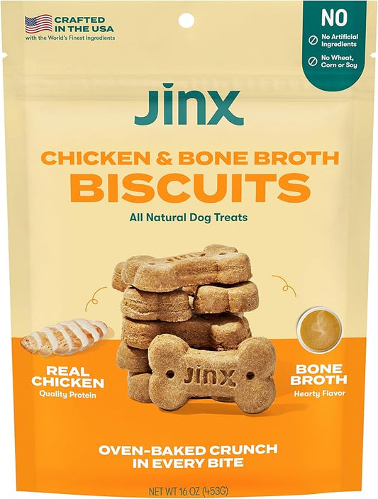 Jinx Oven-Baked Chicken Bone Broth Biscuit Treats, Crunchy, All Natural, Superfood-Rich with Real Chicken, Pumpkin & Blueberries, 16oz