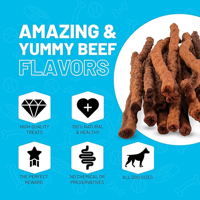 Sitka Farms Beef Sticks - 10 Inch Dog Chews, All Natural Beef Flavor - 50 Count, Premium Crunchy Munchy Sticks with Bully, Collagen and Gelatin