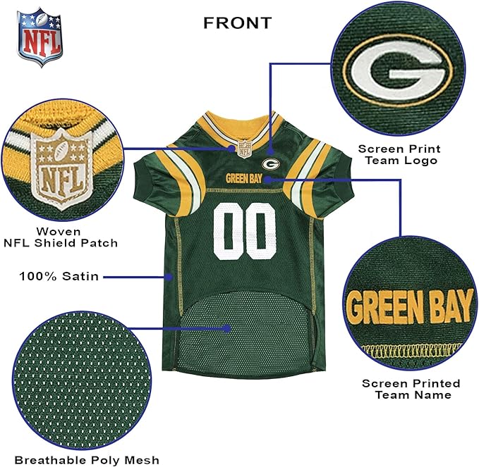 Pets First NFL Green Bay Packers Dog Jersey, Size Medium - Best Football Jersey Costume for Dogs