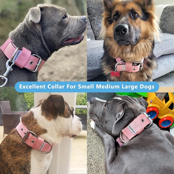 Heavy Duty Tactical Dog Collar - 1.5" Width Military Durable Thick Nylon with Adjustable Metal D Ring & Buckle Working Training K9 Collar for Medium Large Dogs (L(20"-23"), Pink)
