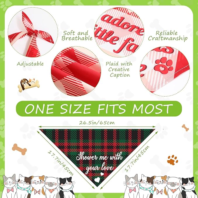 Buryeah 500 Pcs Plaid Dog Bandanas Bulk for Groomers Pet Scarf Puppy Bibs with Cute Sayings Adjustable Washable Pet Spring Summer Accessories for Small to Large Dogs Cats(Classic Plaid)