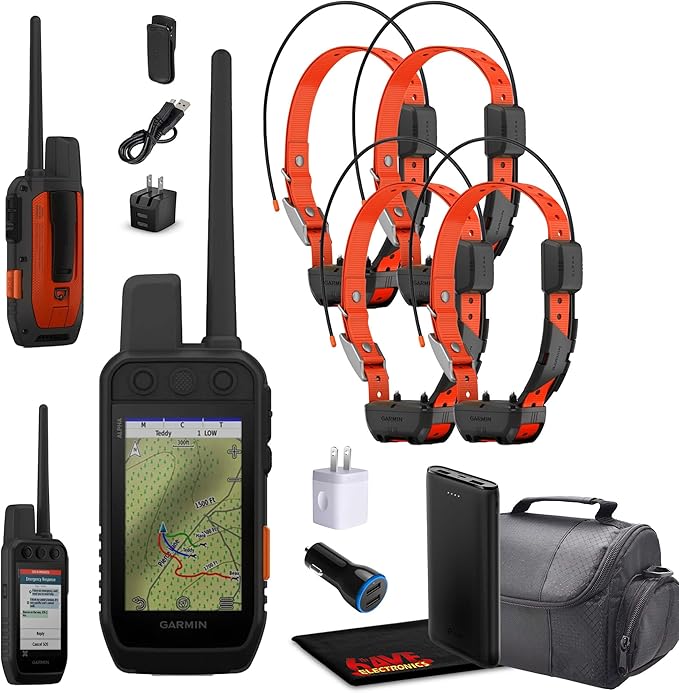 Garmin Alpha 300i Handheld Advanced Dogs Tracking & Training System with inReach Technology Bundle with 4X Garmin Dog Collars Alpha TT25 Tracker & Training Collar with GPS Charger + More Accessories