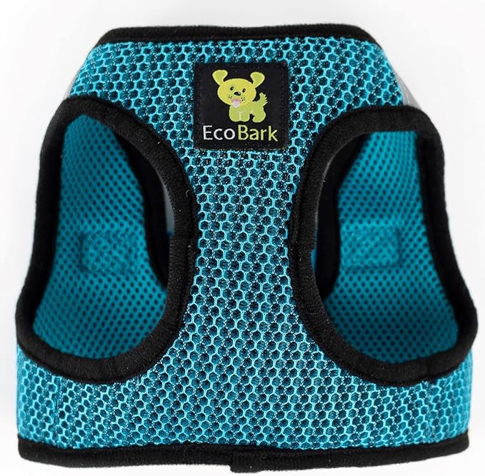 EcoBark Step in Dog Harness - Eco-Friendly Small Breed Dog Harnesses for Toy Breed Dogs - Reflective and Adjustable Mini Body Halter Vest - Soft Mesh Toy Breed Harness (Aqua Blue, Small)