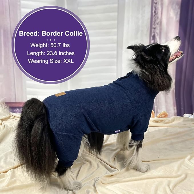 Cyeollo Soft Stretchable Thermal Dog Pjs & Onesie - Winter Dog Clothes, Navy XXL