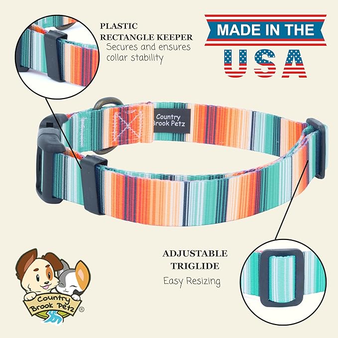 Country Brook Petz - Deluxe Sedona Stripes Dog Collar - Made in The U.S.A. - Country and Western Collection Featuring Rustic Designs (1 Inch, Medium)