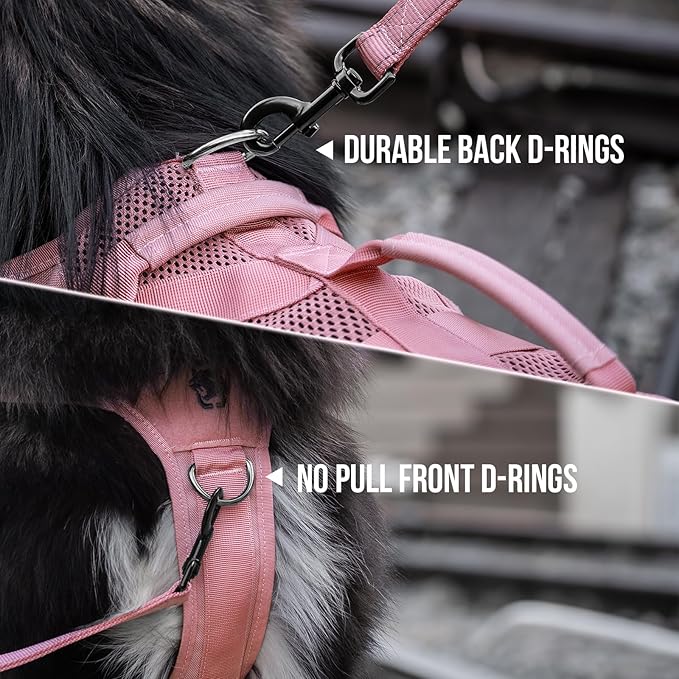 OneTigris Tactical Dog Harness for Small Dog, No Pull Small Dog Vest Harness with Handles Breathable Military Molle Vests for Walking Hiking Training (Pink, Large)