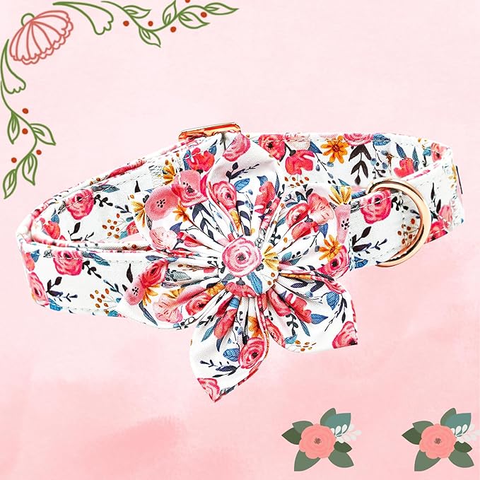 Lionheart glory Dog Collar Flowers Collar Floral Dog Collar with Flower Spring Summer Cute Collar Dog Boy or Girl Dog Collars Soft Durable Adjustable Dog Collars for Large Dogs