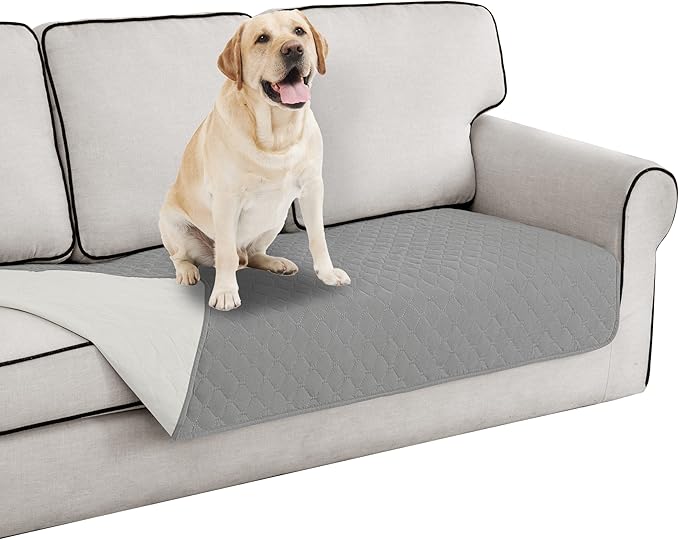 Easy-Going 100% Waterproof Dog Bed Cover Reversible Leak Proof Couch Cover Washable Sofa Cover Furniture Protector Blanket for Pets Kids Children Dog Cat (30x53 Inch, Light Gray/Ivory)