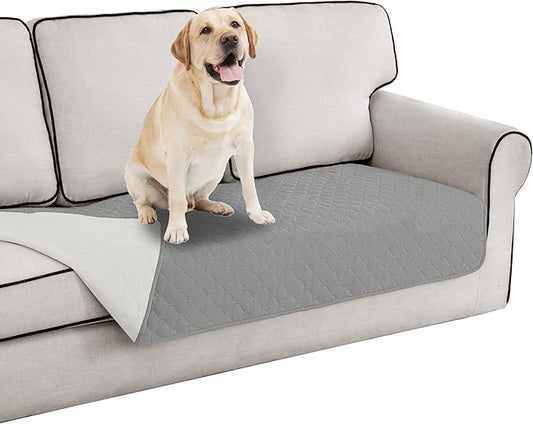 Easy-Going 100% Waterproof Dog Bed Cover Reversible Leak Proof Couch Cover Washable Sofa Cover Furniture Protector Blanket for Pets Kids Children Dog Cat (30x53 Inch, Light Gray/Ivory)