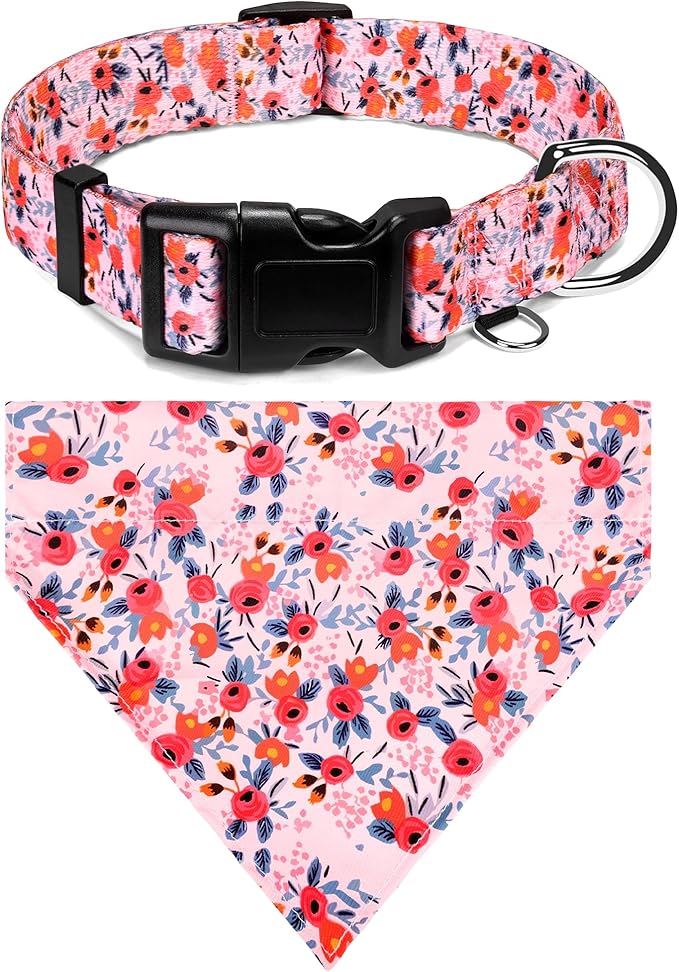 Dog Collars and Bandanas - Soft Adjustable Fancy Floral Boys Girls Puppy Collar for Small Medium Large Dogs.