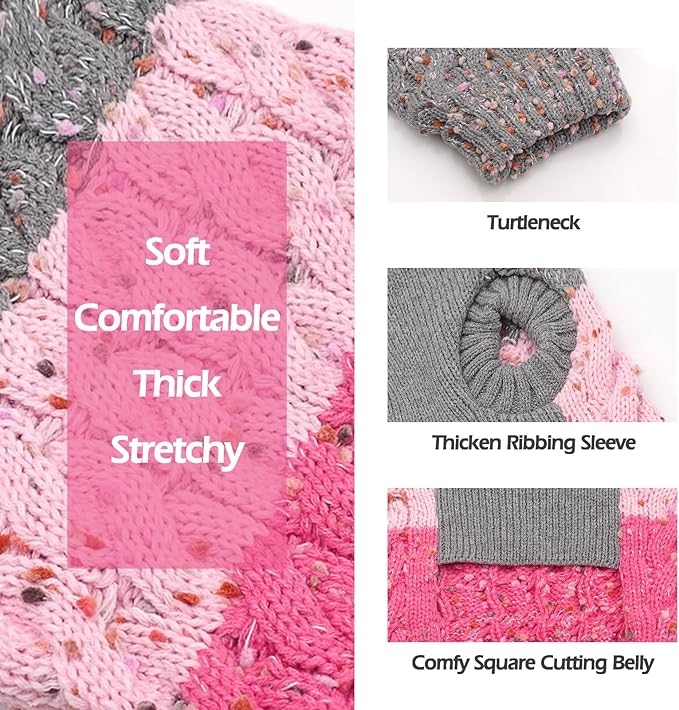 KYEESE Dog Sweater Color Block with Fuzzy Thread Knitted Turtleneck Dog Knitwear with dots in a Variety of Colors for Small Dogs Fall Winter Dog Clothes, Pink, S