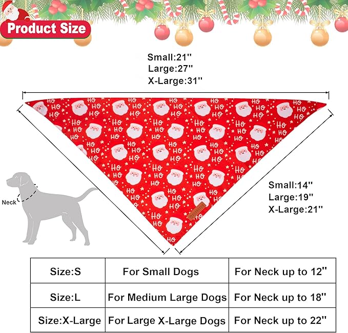 ADOGGYGO Christmas Dog Bandanas, Snowman Santa Xmas Pet Scarf, Multi Size Offered, Red Green Christmas Bandana for Extra Large Dogs Pets (X-Large)