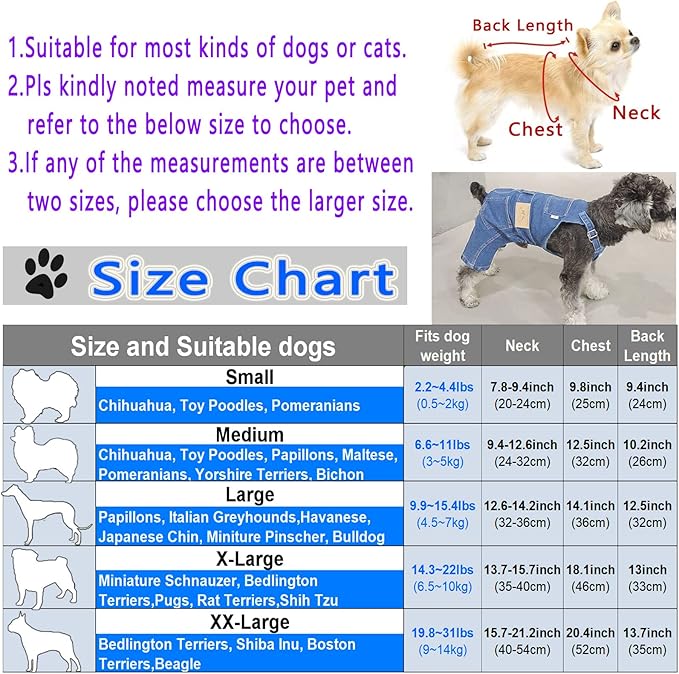 Dog Shirts & Clothes - Denim Overalls & Jean Apparel, Comfortable Puppy Costumes for Small & Medium Dogs & Cats, Shirt & Pant Sets, Pets Outfits (L)
