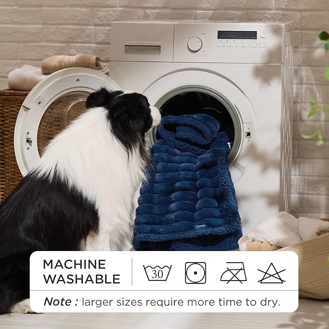 Bedsure Waterproof Dog Blankets for Medium Dogs - Soft Puppy Cat Blanket Corduroy Fleece Washable, Cozy Calming Reversible Furniture Protection for Pet Kitten Doggy,30"x40", Navy Blue